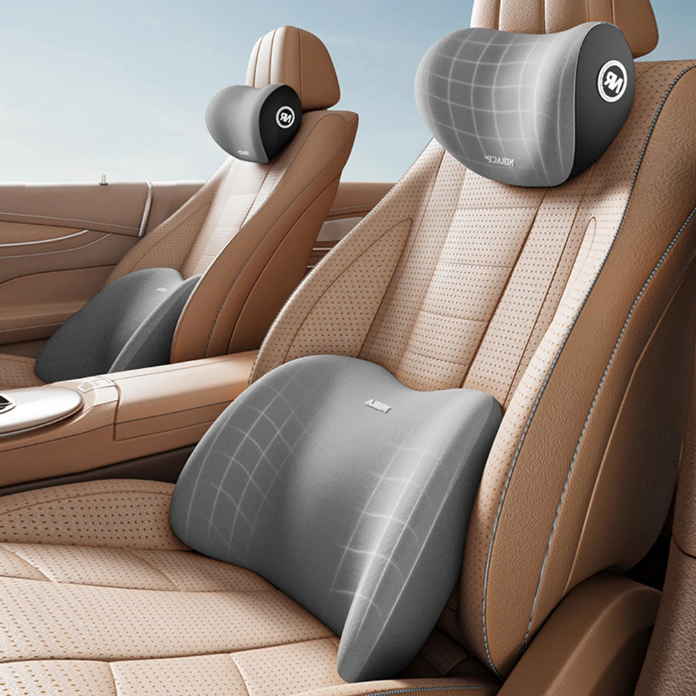 Car Seat Neck Pillow Adjustable Lumbar Support Headrest Waist lumbar Cushion Car Seat Memory Foam Car Travel Interior Accessorie