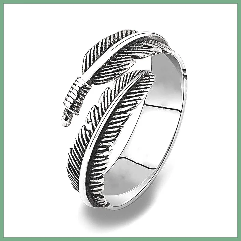 Vintage Feather Adjustable Ring for Men & Women, Gothic Silver Boho Couple Promise Ring, Wholesale