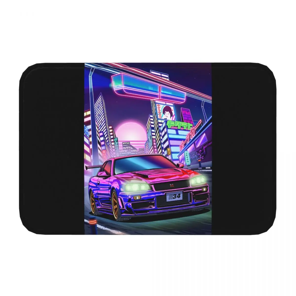 GT-R R34 Vaporwave Non-slip Doormat Living Room MatI-Initial-D Floor Carpet Welcome Rug Bedroom Decor