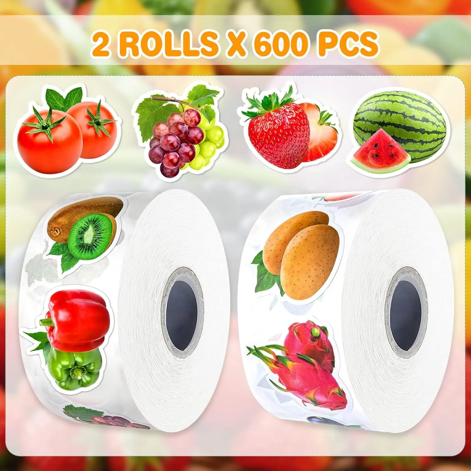 500 Pcs / roll 2.5cm Fruits and Vegetables Shaped Waterproof Sticker Sealing Sticker Decorative Sticker Label