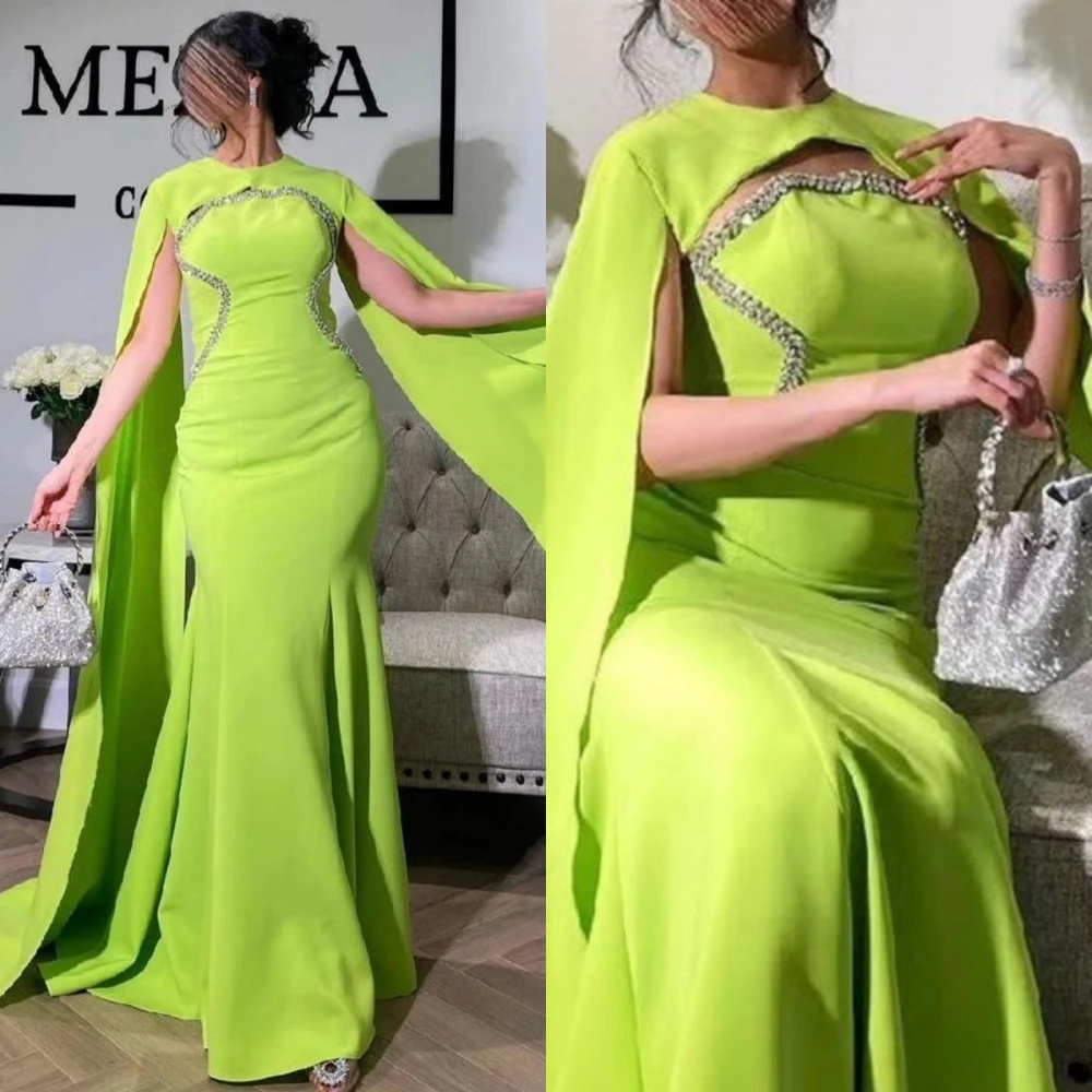 Eleagnt O-Neck Mermaid Party Dress Floor Length Cap Sleeve Sequin Formal Evening Gowns فساتين سهره vestido feminino