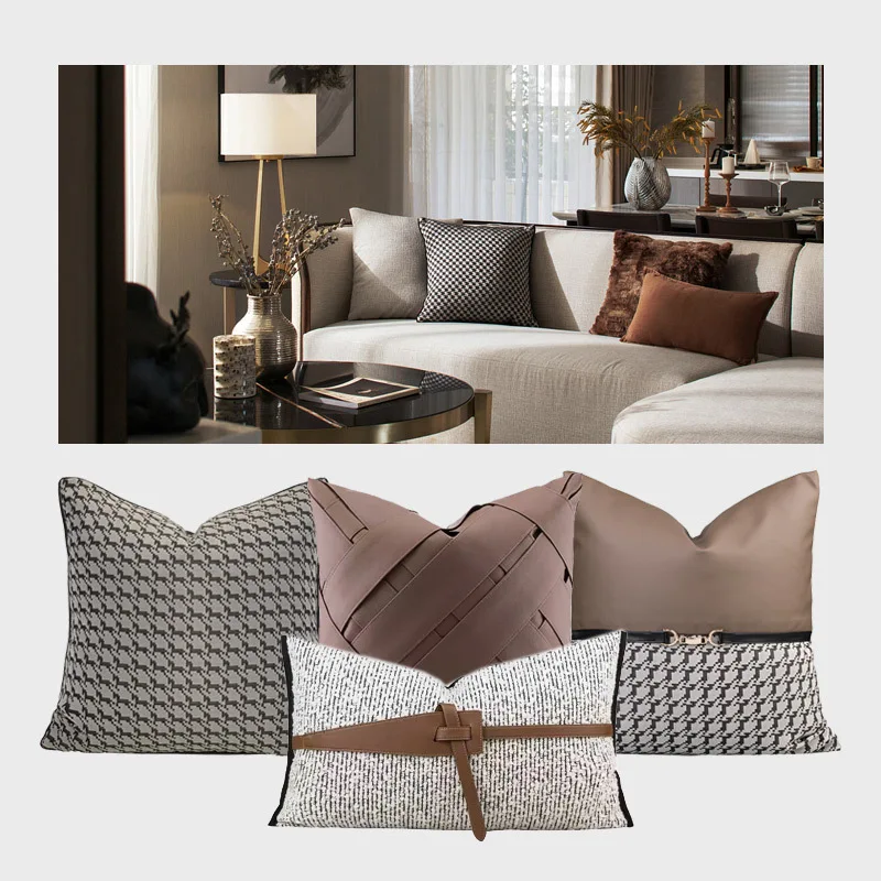 Luxury Cushion Cover 45x45cm Coffee Colored Thousand Mag Splicing PU Square Pillow Case For Home Hotel Bed Living Room Sofa