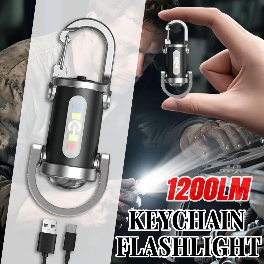 

Мини-брелок-фонарик 1200LM, уличный аварийный сигнальный светильник, 3-режимное освещение TYPE-C, перезаряжаемый карманный крючок для рабочего освещения COB