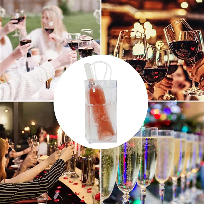 

A23E-Pack Of 10 Wine Cooler Bag Ice Bag Portable Wine Bottle Cooler Bag Champagne Ice Bag With Handle