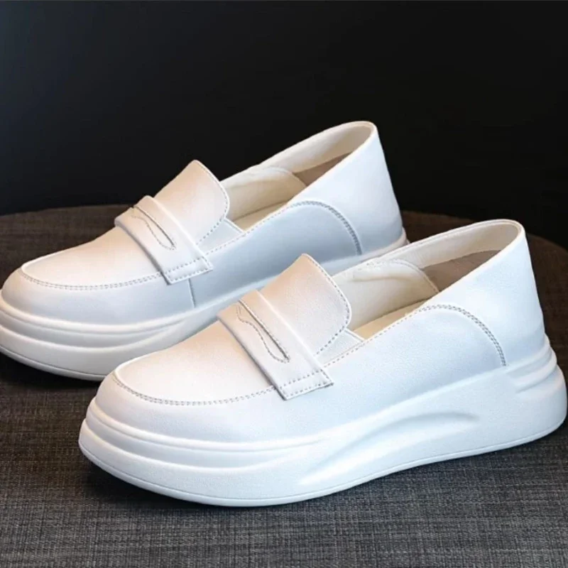 Women's White Leather Footwear 2025 Memory Foam Insole Breathable Slip On Dress Shoes​