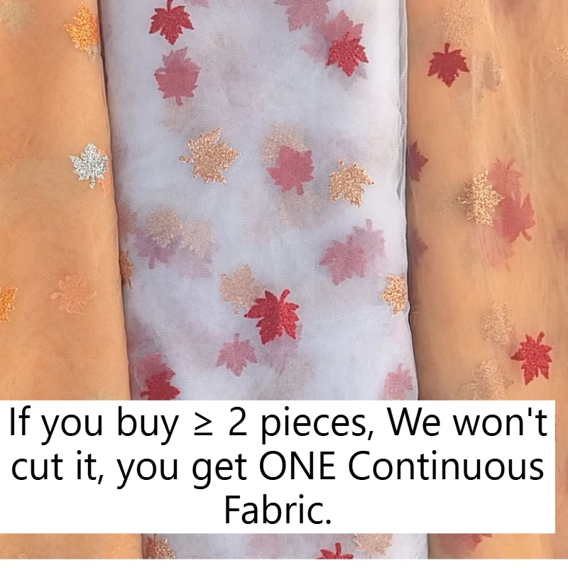 Autumn Two Tone Maple Leaf Gold Hot Stamping Mesh Tulle Fabric for Festival Decor Table Runner Scene Layout Garment By The Meter