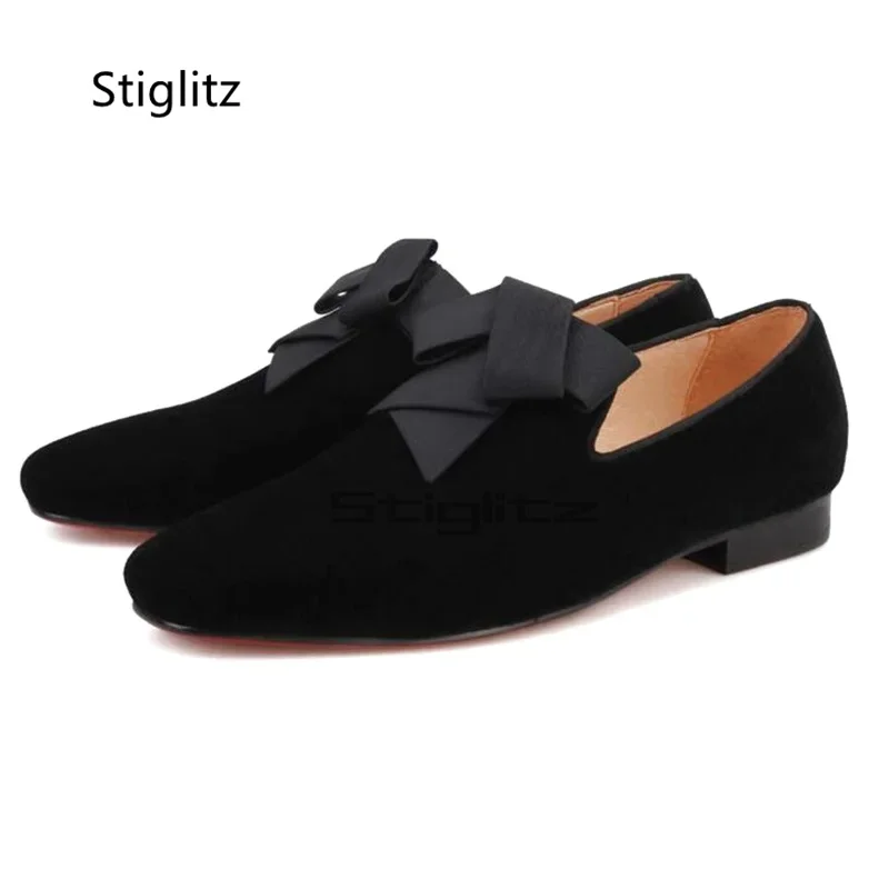 

Men's Shoes Black Velvet Bowtie Loafers Fashion Party Male Slip On Casual Flats Shoes Comfortable Daily Office Driving Shoes