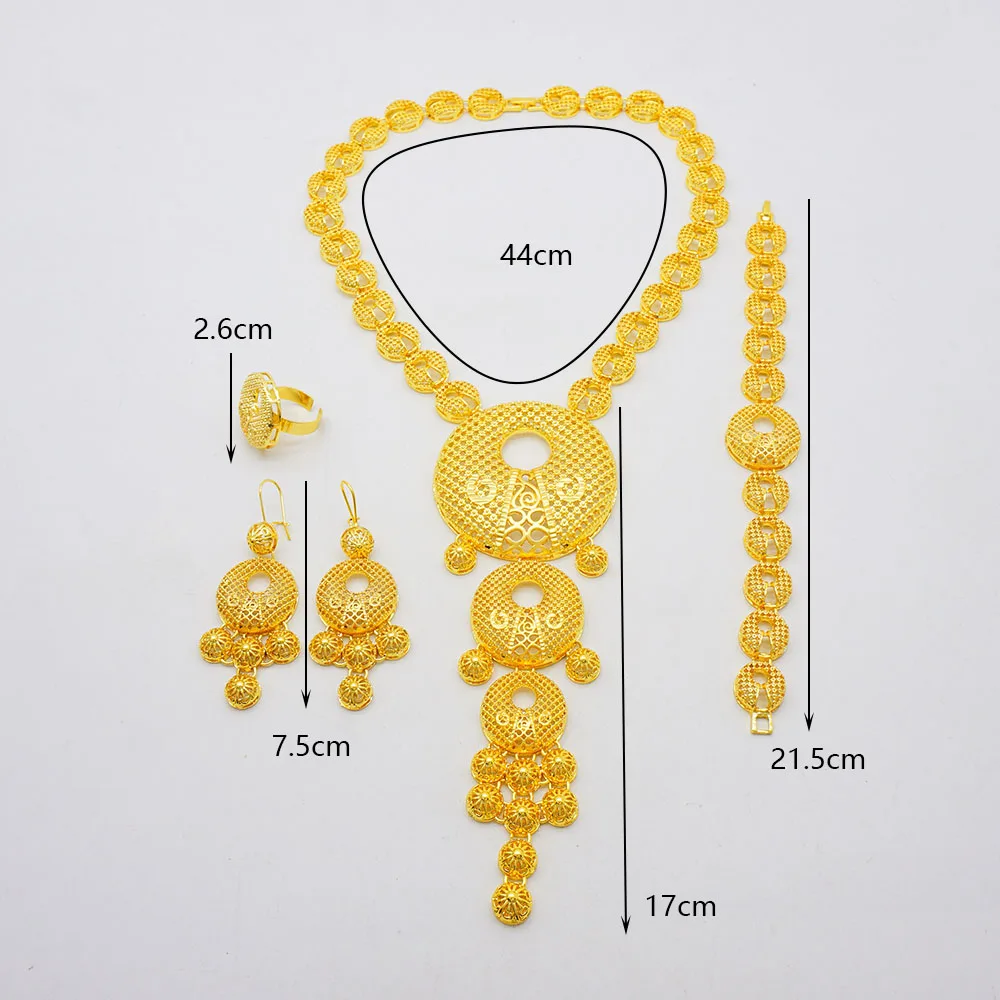 Dubai  Gold Color Necklace Bracelet Jewelry Set For Women Ethiopian Arabic Charm Necklace Choker Set Wedding Accessory Gifts