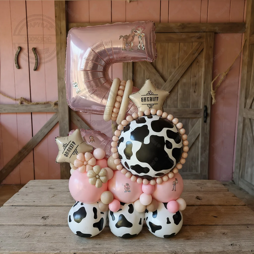 44-teiliges Kuh-Ballon-Ketten-Set Rosa Geburtstag Bauernhof-Thema Ballon-Bogen-Dekoration Western-Kuh-Stil Party-Deko Geschenke