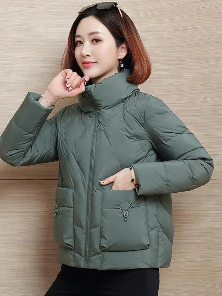 

Winter Women's Short down Cotton Jacket Stand Collar Warm Fashionable Compact Size Versatile Cotton Ensemble Multiple Pieces