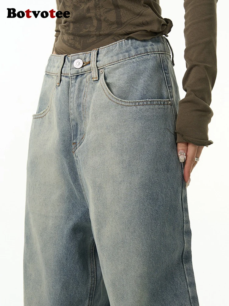 Pantalones vaqueros holgados con bolsillo al revés para mujer, moda Ins, pantalones vaqueros Retro americanos, pantalones de talle alto, ropa de calle, pantalones vaqueros sueltos