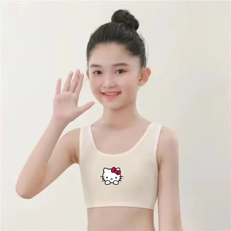 Sanrio Hello Kitty Underwear Girls' Pure Cotton Developmental Stage Camisoles 8-15 Year Old Student Anti Convex Point Lingerie