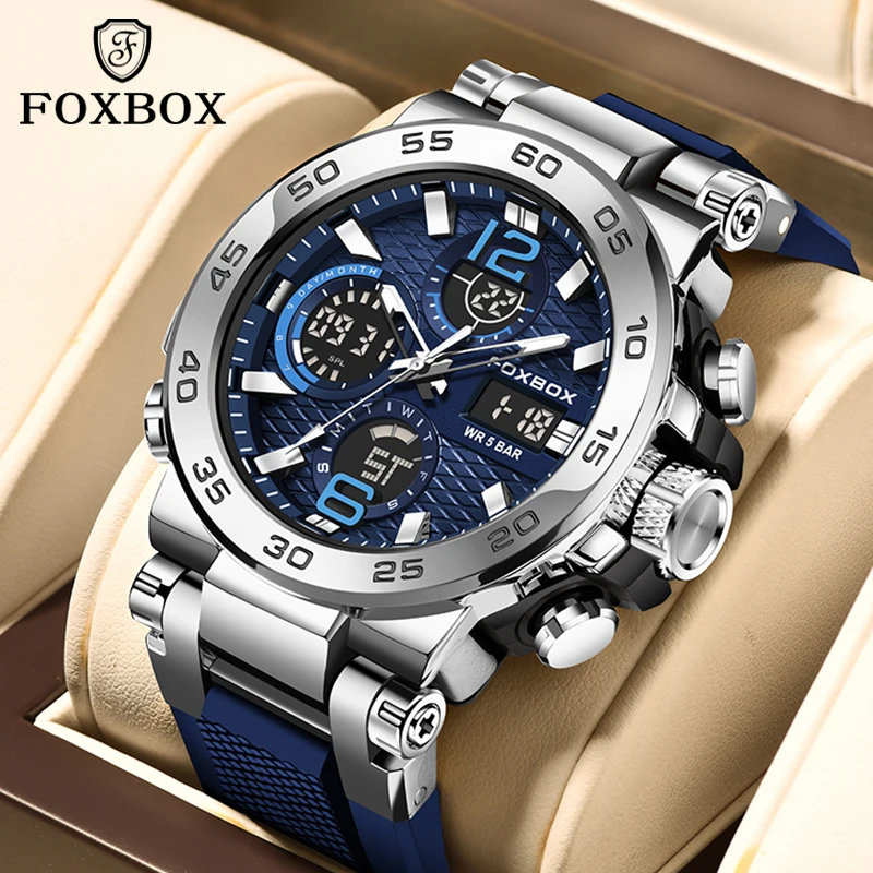 

FOXBOX лучший бренд спортивные часы для мужчин кварцевые цифровые военные наручные часы 50 м водонепроницаемые светящиеся мужские часы Reloj Hombre 2024 новинка