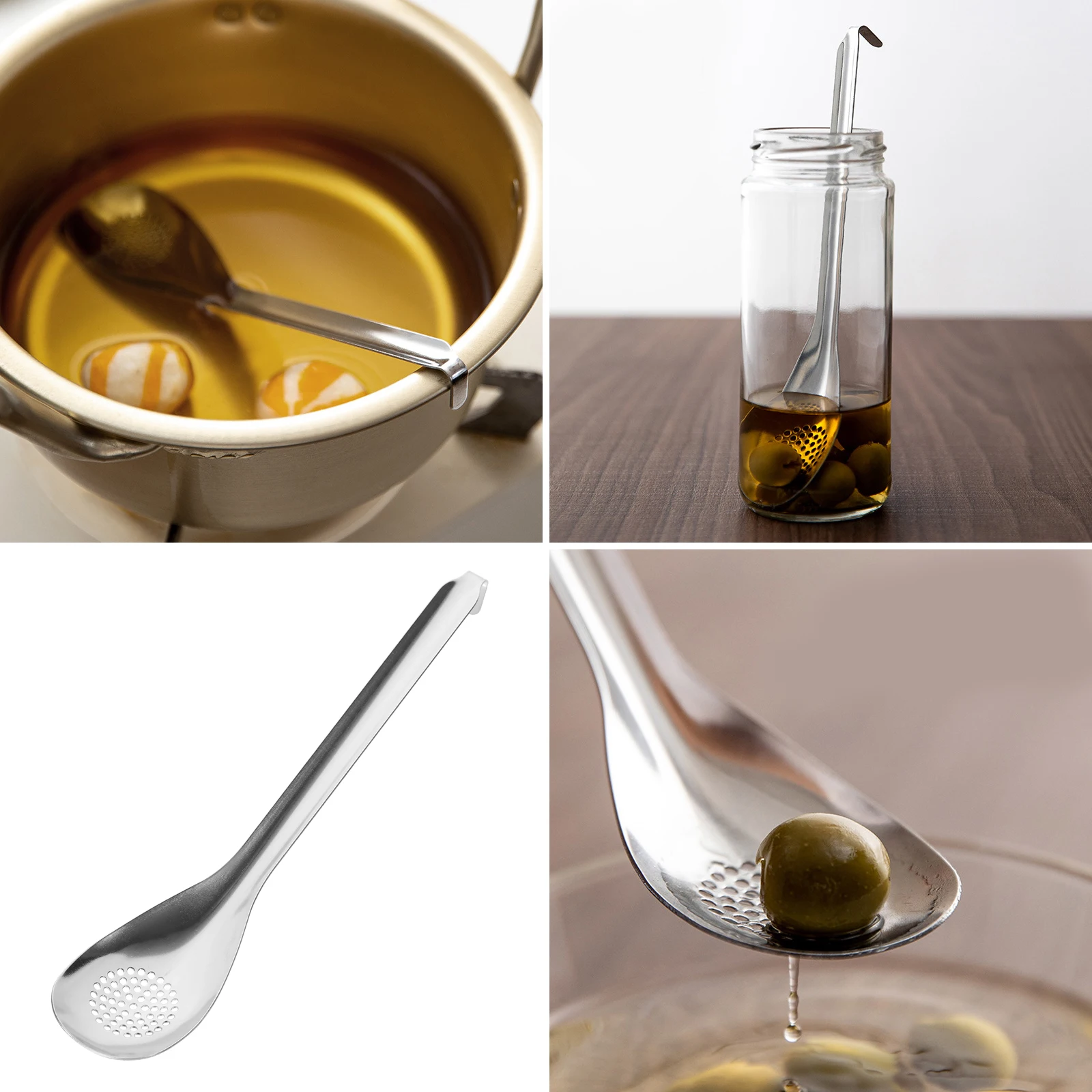 

Stainless Steel Spoon Perforated Kitchen Utensils Reusable Small Spoons Long H Ergonomic Serving Spoons