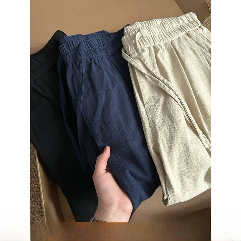 Retro giapponese i Color Cotone Lino Estate da uomo Sottile Sle Pantaloni casual Drappeggio Pantaloni larghi Mounatten Gamba dritta Casual...