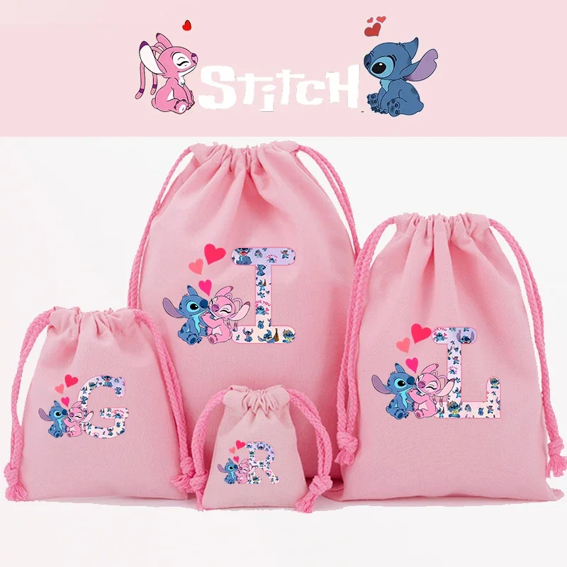 Lilo&Stitch Disney Drawstring Gift Bag Cosmetic Bag Letter A-Z Portable Storage Organize Bag Fabric Draw Pocket ToiletryBag Gift