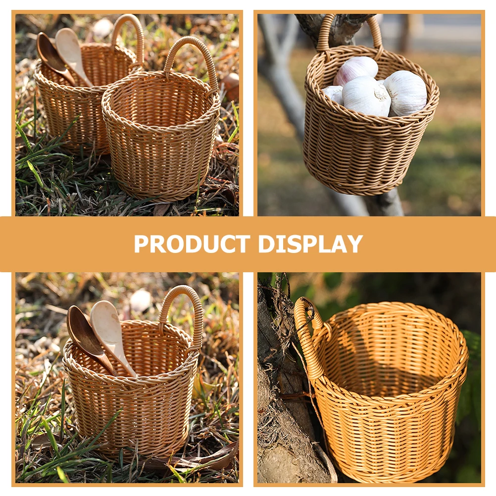 

Kitchen Storage Mounted Woven Organizer for Spices Garlic Onion Brown PP Material Space Saving Wall Hanging Woven