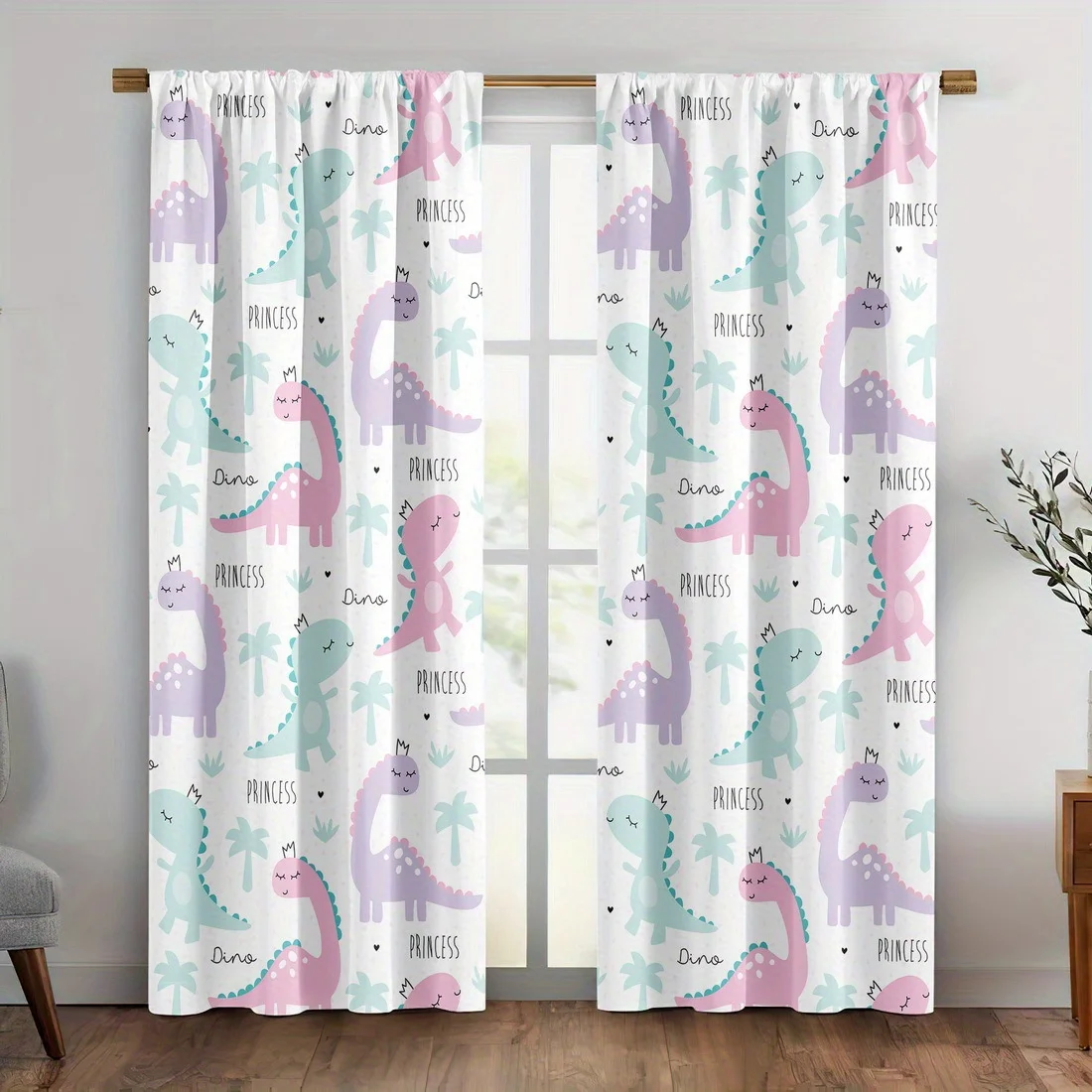 

2D FLAT 2pcs Curtains Princess Dino Pattern Print Design Perfect for Balcony, Bedroom, Living Room, Suitable for 4 Seasons