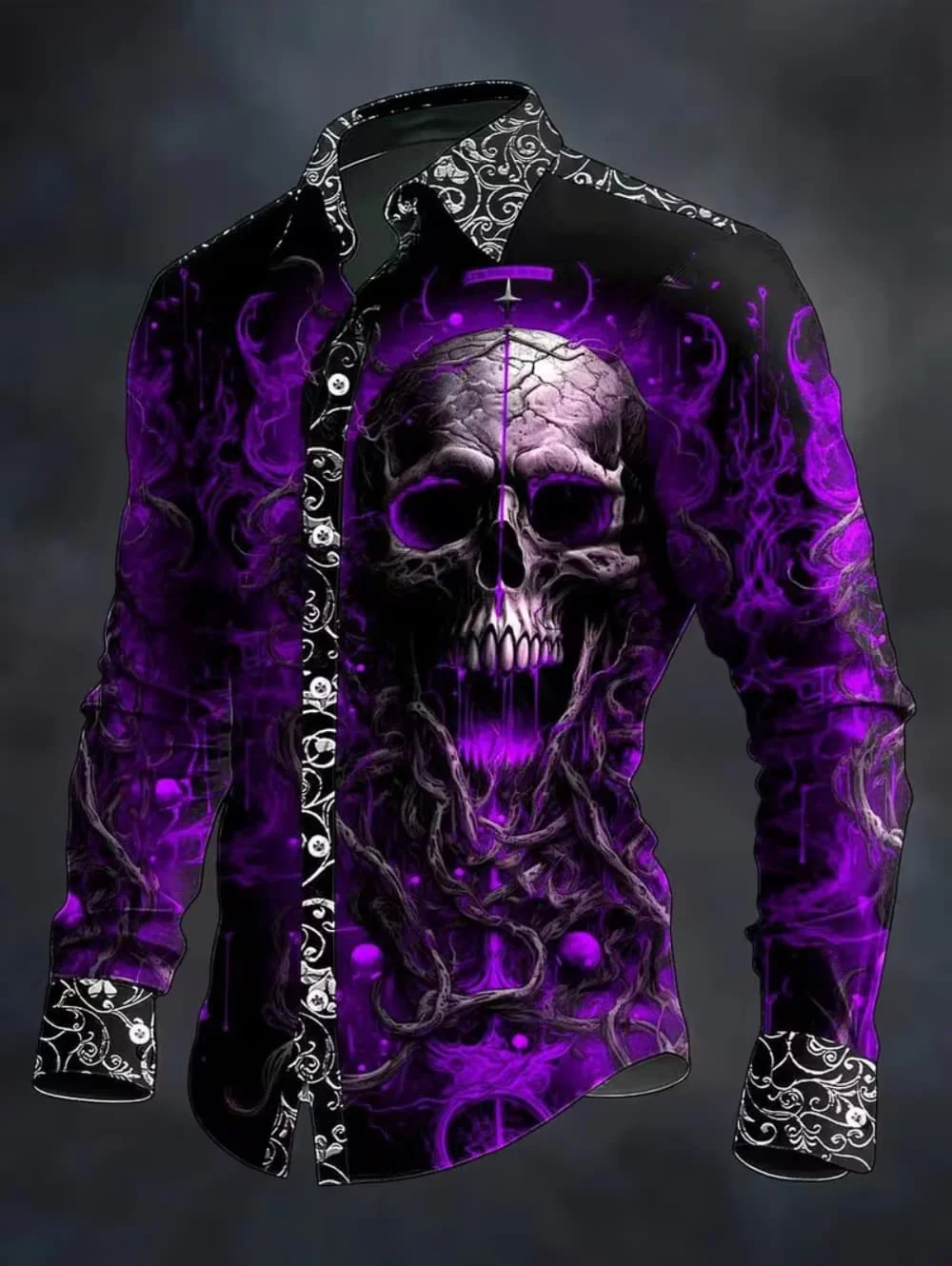 Hip-Hop Totenkopf 3D-Druck Shirt Herren Streetwear 2026 Langarm-Oberteil Urban Trendy Grafik-T-Shirt Lässige Weite Passform Gothic-Kleidung