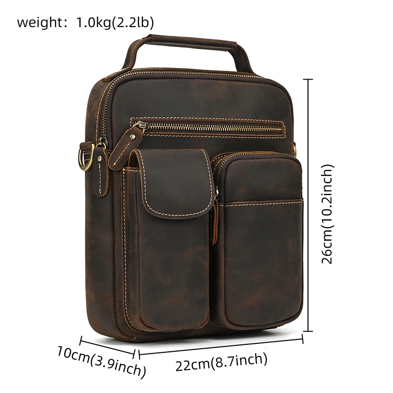 2024 Hot Sell Retro Fashion Men Handbags Genuine Leather Shoulder Bag Leather Handbag Sling Bag Men Male Crossbody Bag