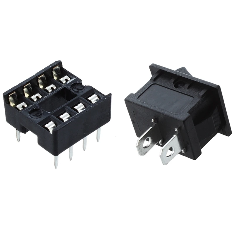 10 Pcs 8 Pin DIP IC Sockets Adaptor & 2 Pcs Auto Car AC 6A/250V 10A/125V 2 Pin 2 Position ON/OFF Rocker Switch KCD1