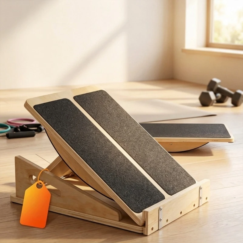 2‑in‑1 Wooden Stretch & Balance Board, Adjustable Incline Calf Stretcher Slant Board, Non‑Slip Rocker Balance Trainer for Ankle Foot Leg Stretch, Improve Flexibility Core Strength Home Gym Fitness Equipment