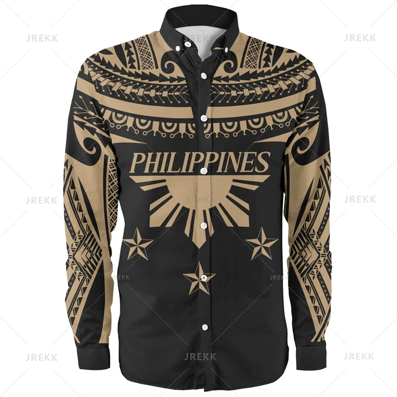 

Small Size 3D Print Philippines Ethnic Emblem Long Sleeve Shirts Mens Philippines Tribal Patterns Graphic Shirts Blouses Clothes