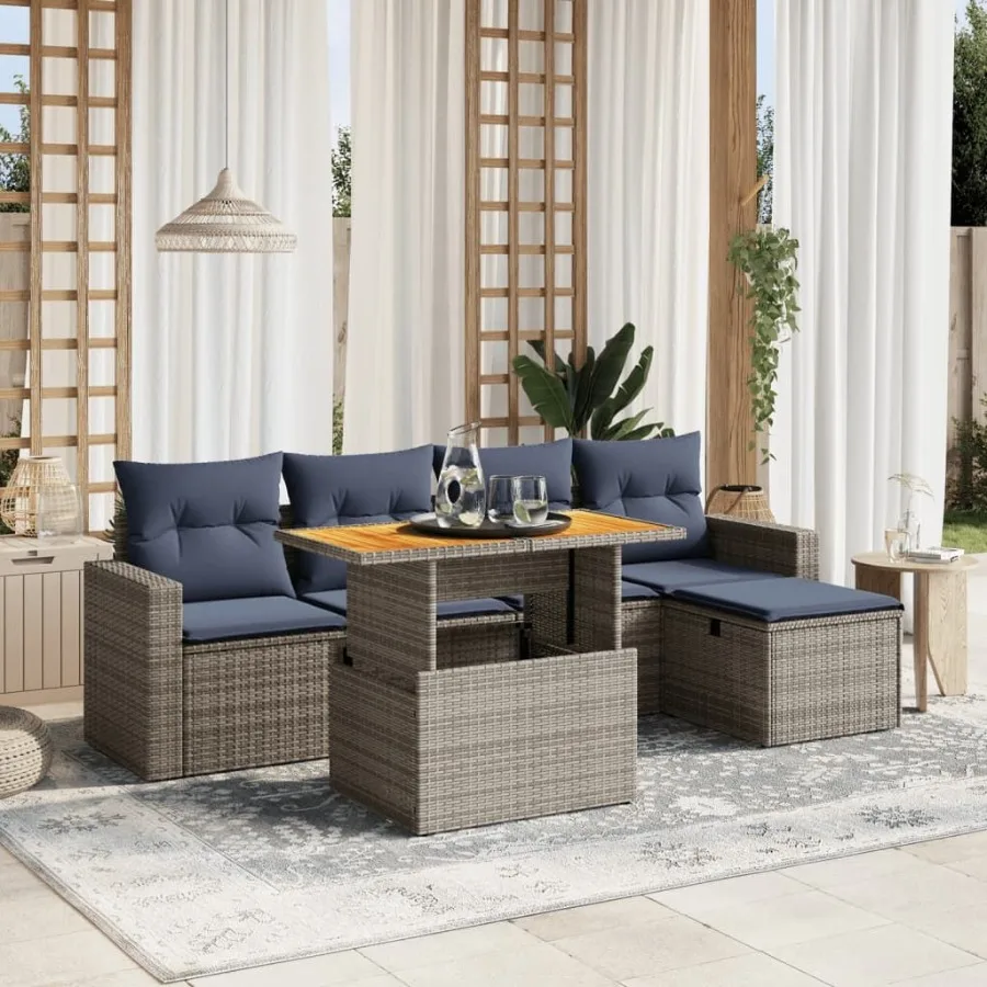 

6 Piece Patio Sofa Set with Cushions Gray Poly Rattan