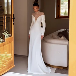 Eightree Elegant White Mermaid Wedding Dresses 2024 Long Sleeve High Neck Bridal Dress Boho Beach Wedding Prom Gowns Customized