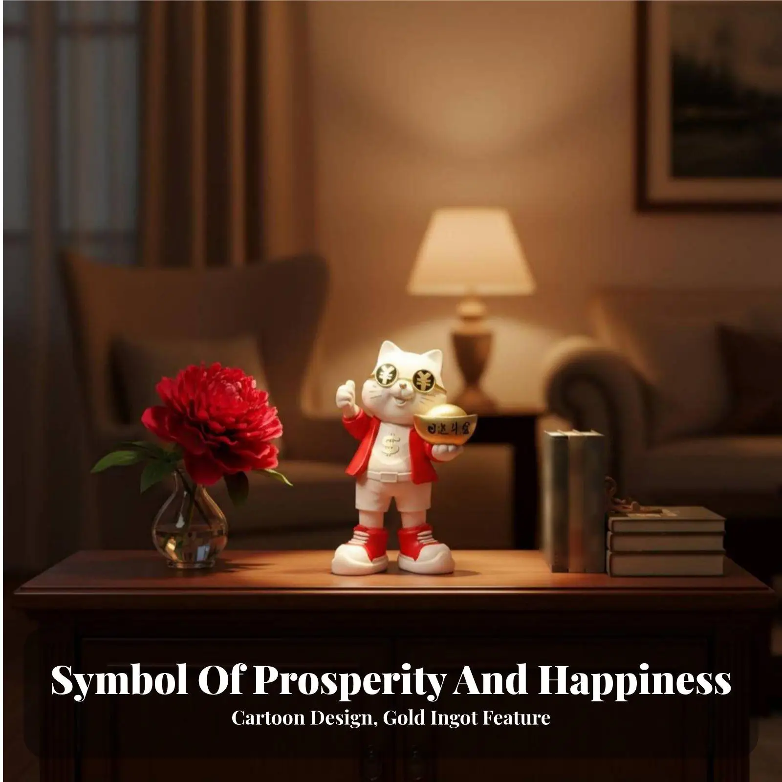 Adorable Lucky Cat Figurine Durable Resin Cat Statue for Office Shelf Shop Counter Home Table Decor