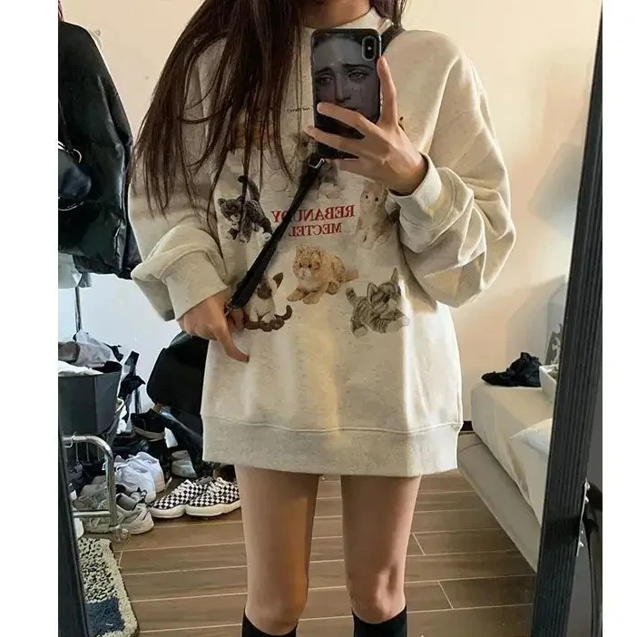 

autumn cartoon print Hoodies casual Oversized Sweatshirt Women Harajuku Pullovers young girl Fashion Long Sleeve Tops Streetwear
