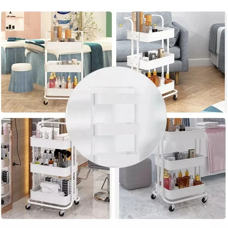 Beauty Salon Trolley Tools Cart 3 Tier Trolley Cart Organizer Stable Spa Kitchen Removable Storage Shelf With Rolling Wheels