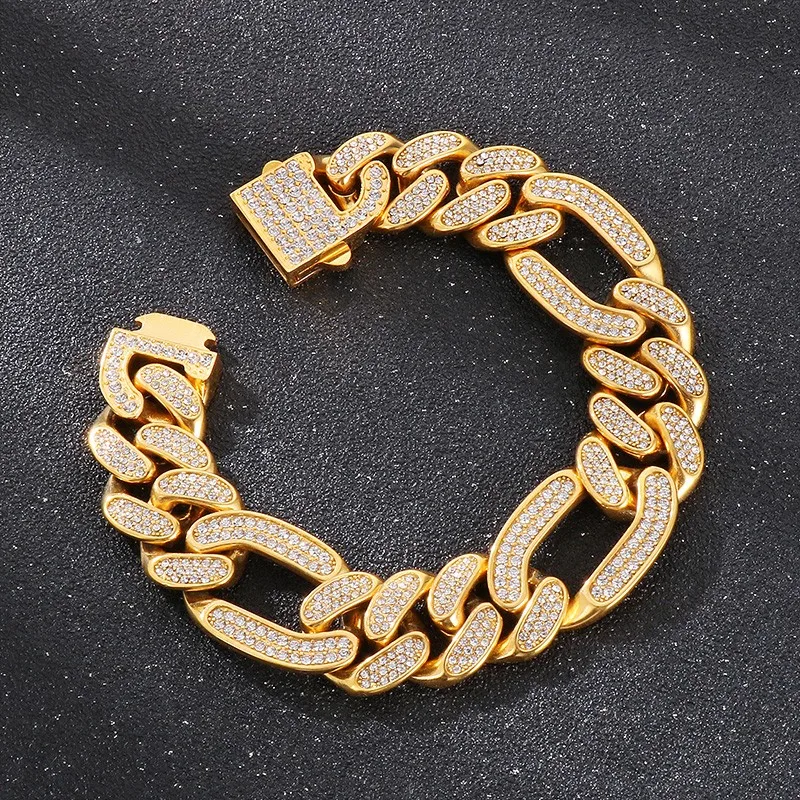 

Hip Hop Full Rhinestones Figaro Link Chain Bracelet for Men Women High Quality Cuban Miami Charm Chunky Jewelery Wholesale Gift