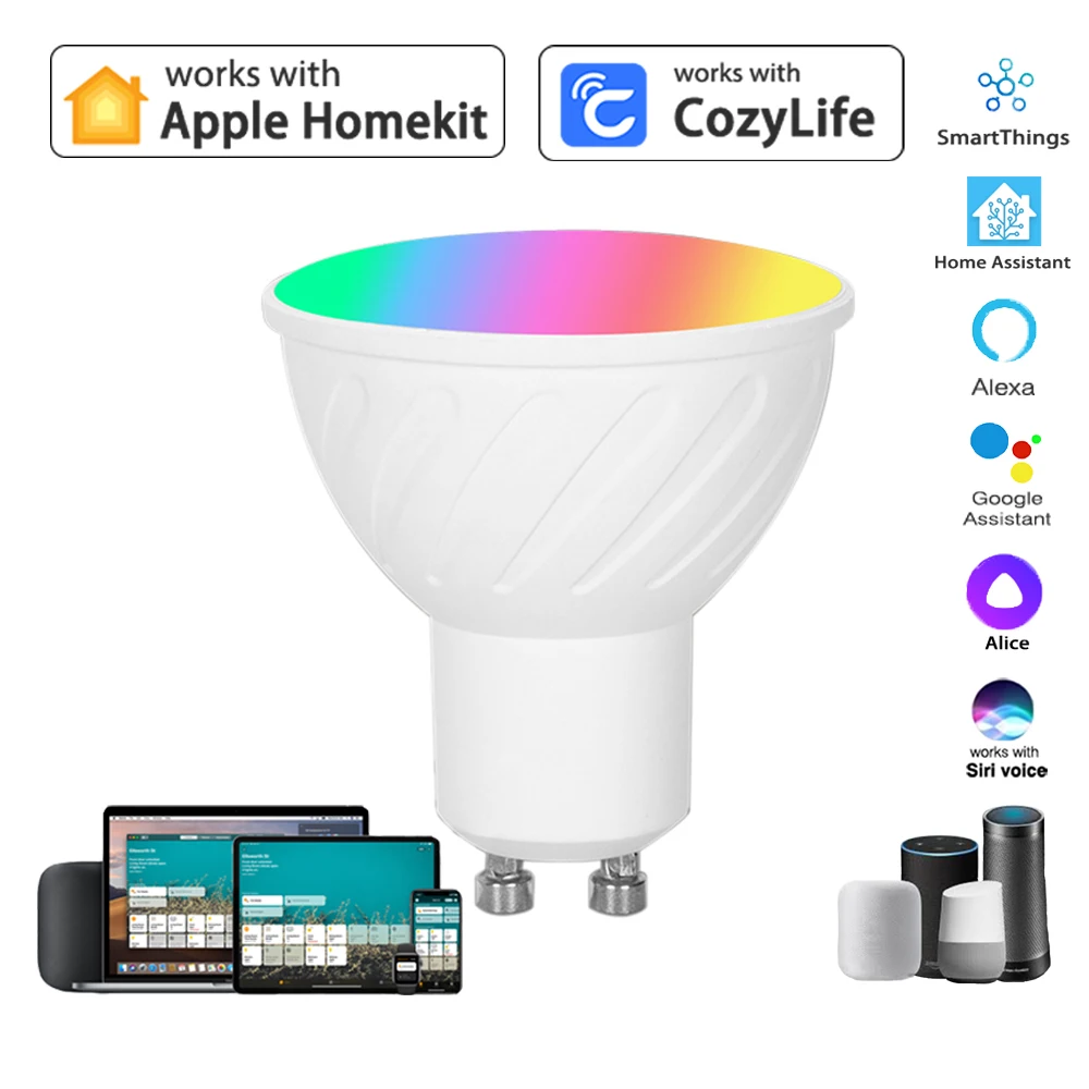 HomeKit LED Spotlight GU10 WiFi Smart App Dimming RGBCW lampadina Siri Alexa Google SmartThings Alice Voice Control Home Assist