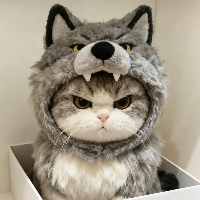 Cute Wolf Head Plush Hat For Dogs Cats Pet Costume Autumn Winter Warm Animal Ears Headgear Puppy Kitten Photo Prop Decor