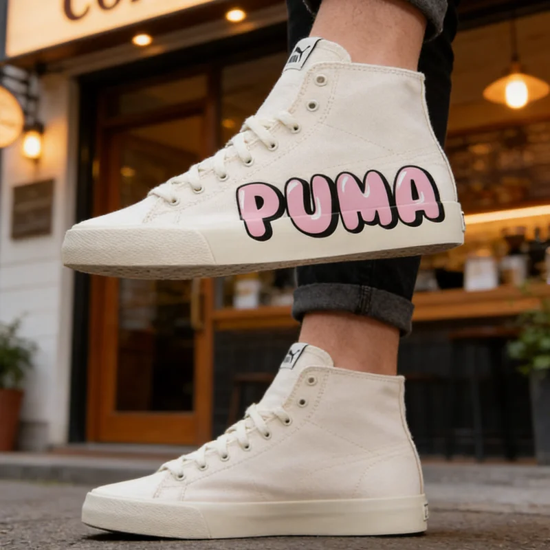 

Женские кеды Puma средней высоты из канваса с мультяшным логотипом PUMA, дышащие повседневные кроссовки, 2 цвета: белый молочный, черный 387235-01 387235-02