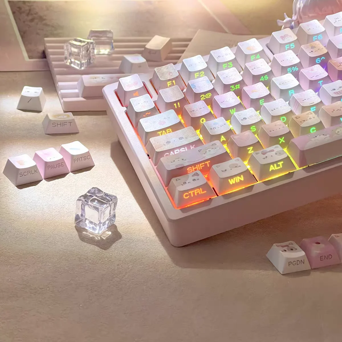 

Meow Team side engraved keycaps PBT material Original height Five-sided hot sublimation Adapted mechanical keyboard keycaps