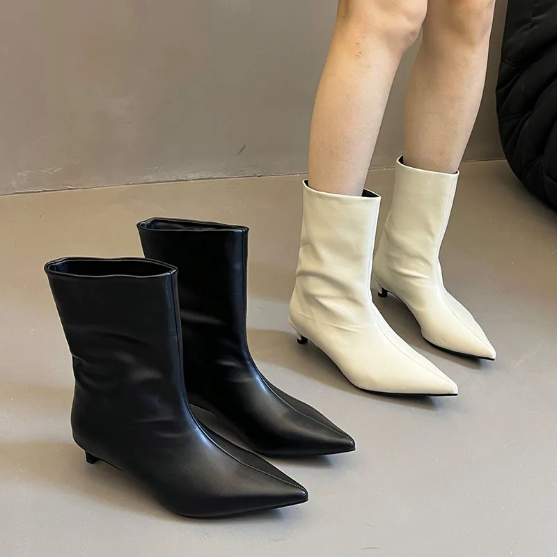 Female Slip On Shoes Knee High Boots For Women Footwear Designer Fashion Pointed Toe Western Ladies Ankle Booties Low Heel Shoes