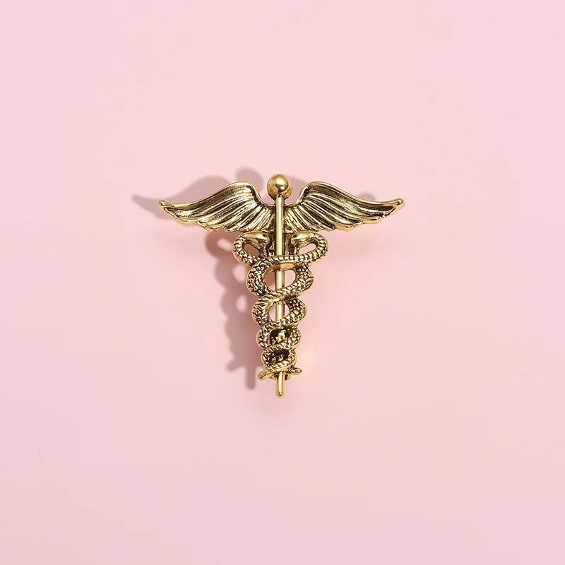 Vintage Gold Caduceus Medical Brooch Doctor Nurse Symbol Badge Medicine Staff Jewelry Gift view 3
