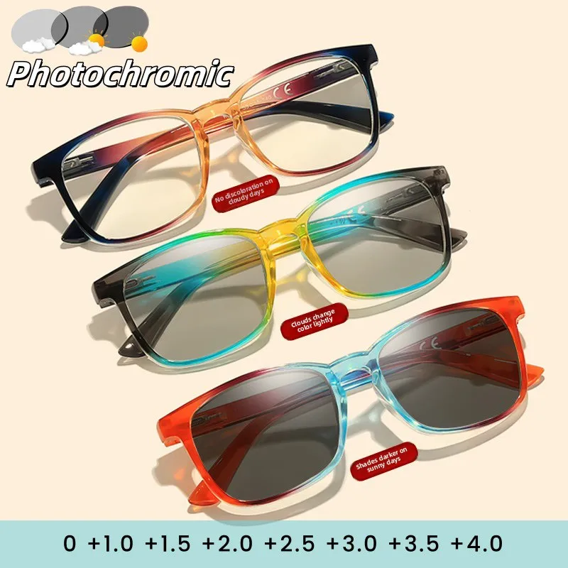 

Fashionable Large Frame Anti UV Photochromic Presbyopia Glasses Gradient Color High-definition Anti Blue Light Glasses Unisex