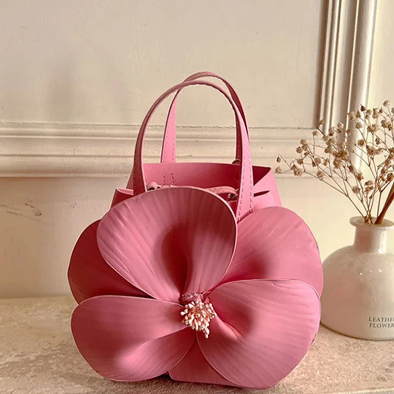 JIOMAY Bucket Purse Flower Bag French Mini Tote Bag PU Leather Handbags Luxury Designer Drawstring Makeup Bag High Quality