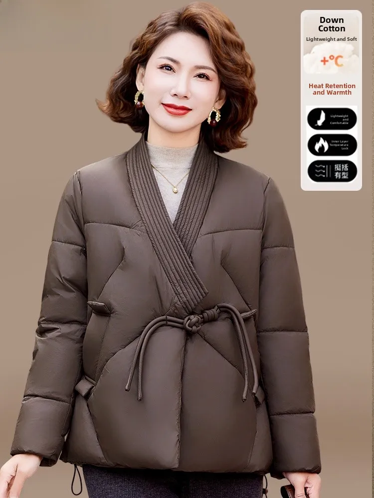 

Модный утепленный хлопковый кардиган для женщин среднего возраста, осенне-зимний, с V-образным вырезом, в корейском стиле