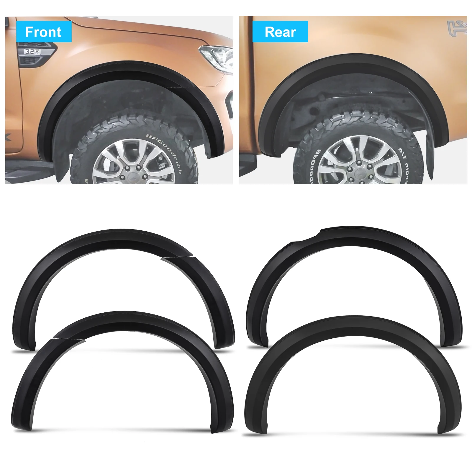 4 ''abs schlanke Kotflügel verbreiter ungen Kit breiter Radlauf für Ford Ranger Storm trak Thunder Wolftrak 2010-2015 mattschwarz 4x4 Zubehör – Detail 13
