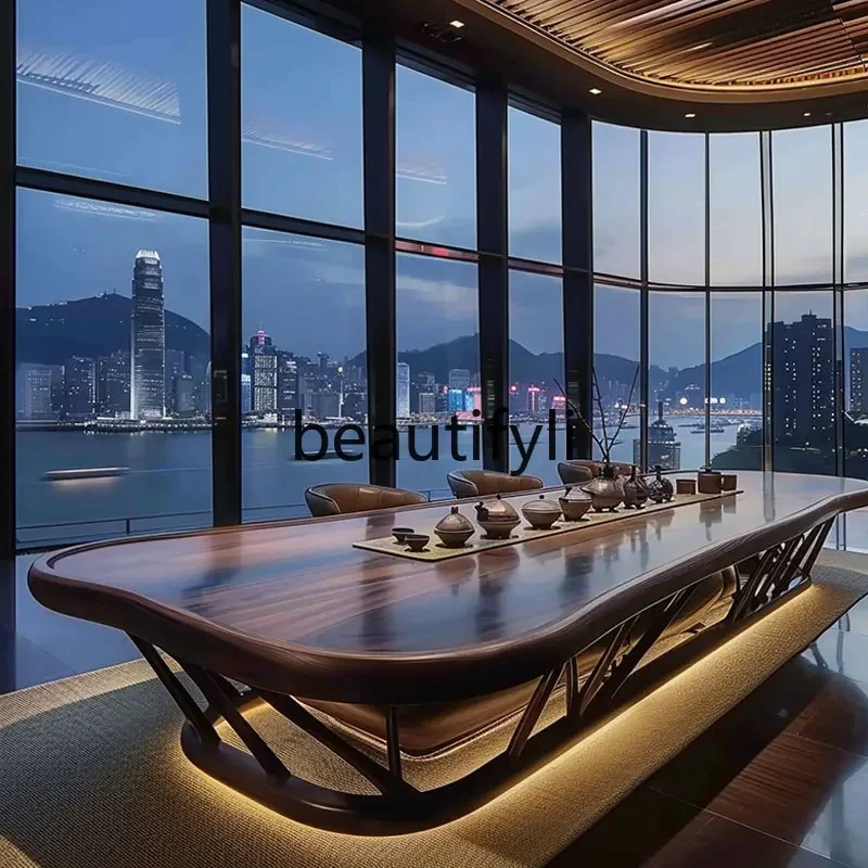 

Asmt59 Chinese solid wood tea desk black walnut creative leisure light luxury meeting table