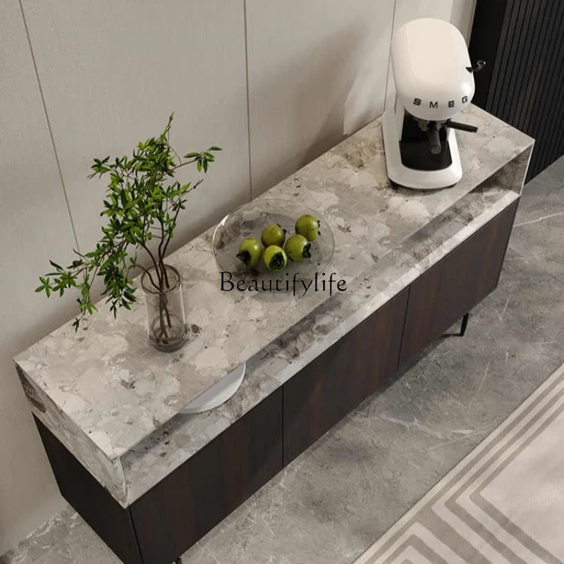 

110*Italian minimalist natural marble dining side cabinet integrated storage against the wall light luxury living room cabinet
