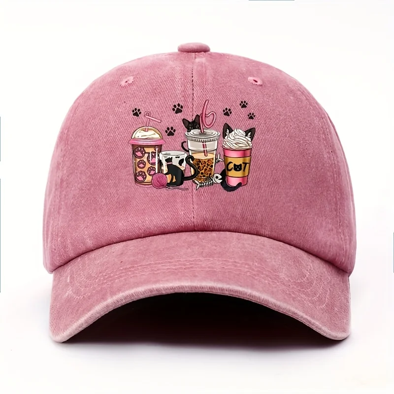 Cute Cat And Paw Print Pattern Women'S Baseball Cap - Comfortable Cat Theme with Hearts, Paw Prints And Cat Ears, Casual Sports