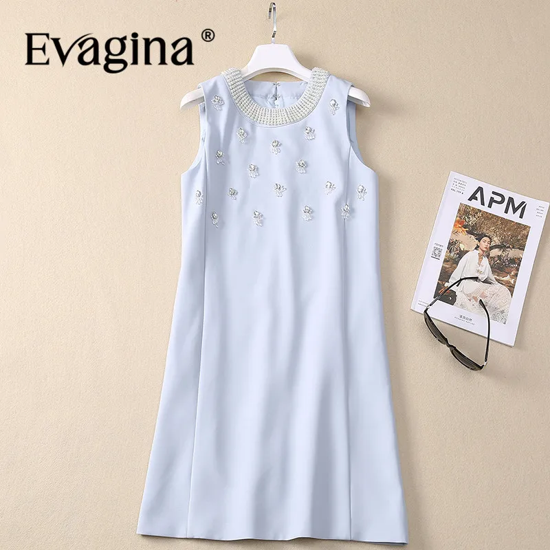 Evagina Spring/Summer New Fashionable Women's Wear Design Sense Nail Bead Round Neck Sleeveless Fragrant Style Tank Top Dress