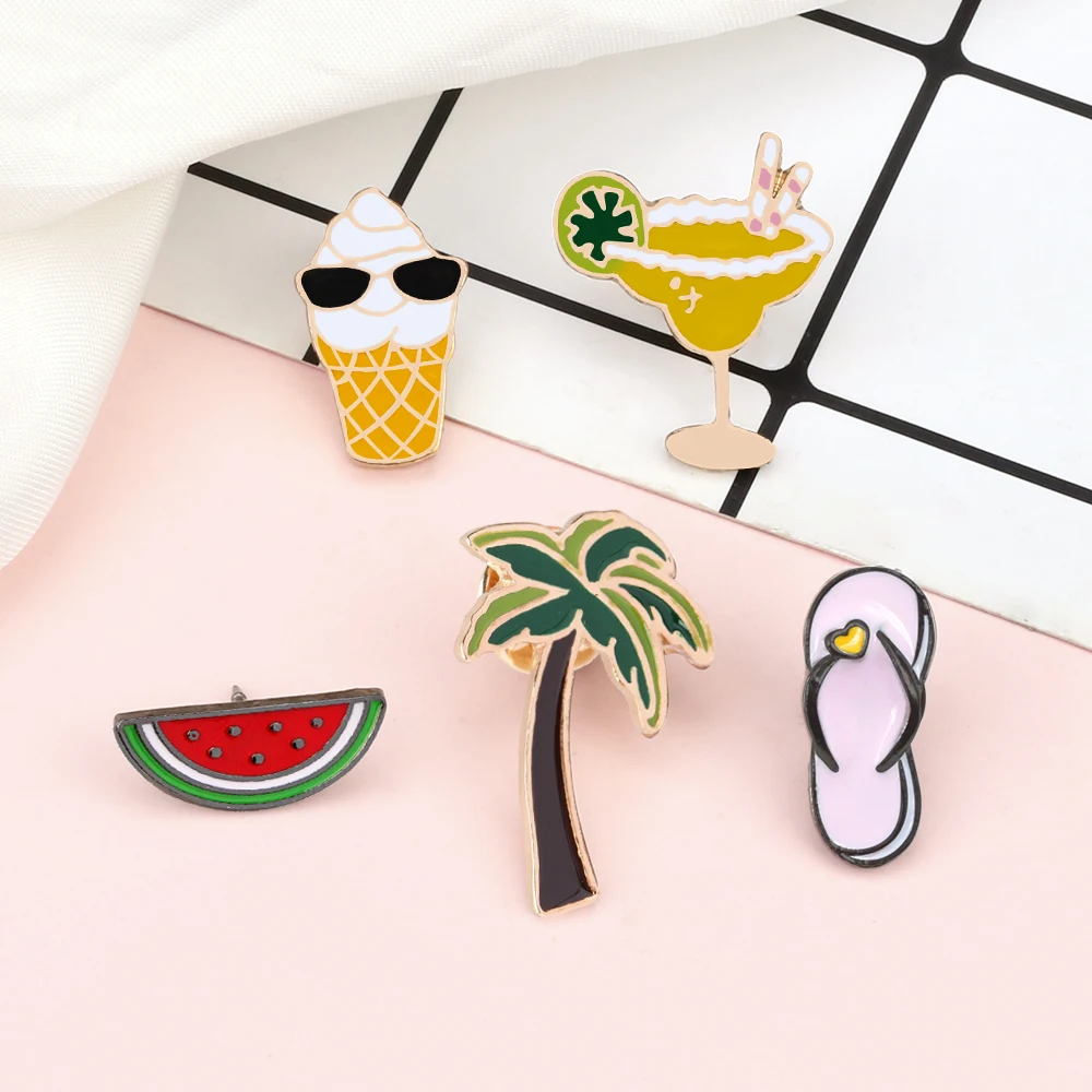 Fashion Holiday Pin Flip-flop Watermelon Coconut-tree Ice-cream Juice Lovely Brooches Backpack Lapel Hat Badges Acessories Gifts