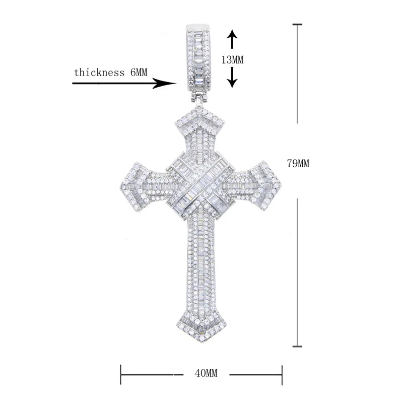 14K Gold Long Lab Diamond Cross Pendant Party Wedding Pendants Necklace for Women Men Hiphop Jewelry Gift