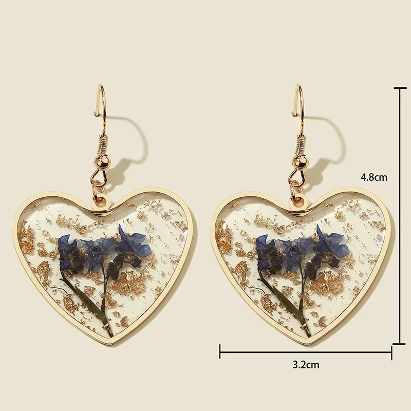 Dried Flower Earrings Transparent Resin Heart Drop Earring for Women Fashion Aesthetic Jewelry Female Accessories Girls Gifts